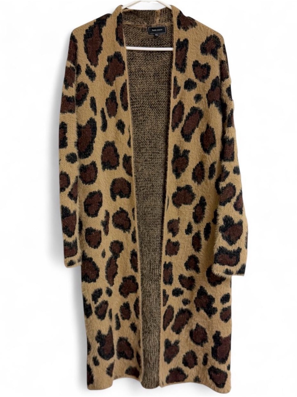 Long Leopard Print Open Cardigan Sweater - Tan/Brown